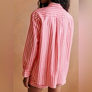 Sezane Pink and White Striped Button-Up Max Shirt Size 38